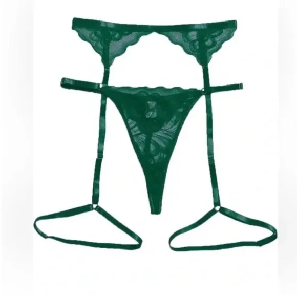0416 Elegant Green Lace Lingerie Set