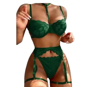 0416 Elegant Green Lace Lingerie Set