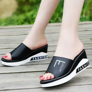 2021 New Wedge Heel Mid-Heel Slippers Women