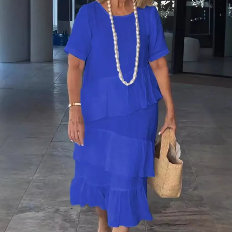 💕2024 Fall Sale 50% Off🔥Women's Pleated Round Neck Solid Dresses