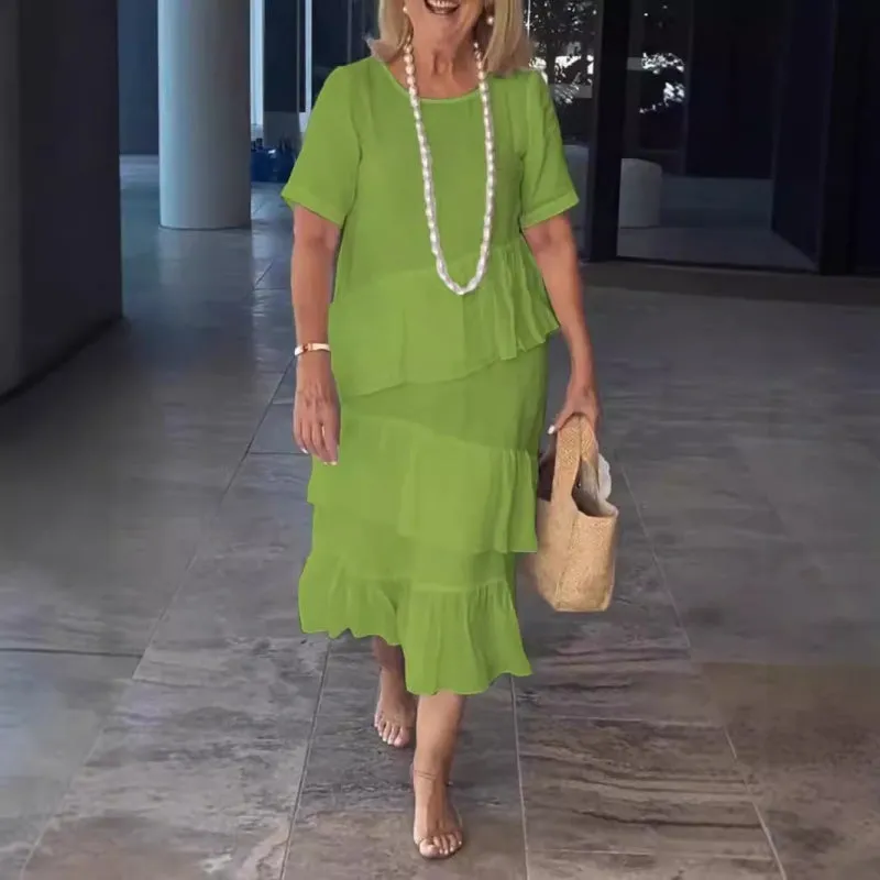 💕2024 Fall Sale 50% Off🔥Women's Pleated Round Neck Solid Dresses