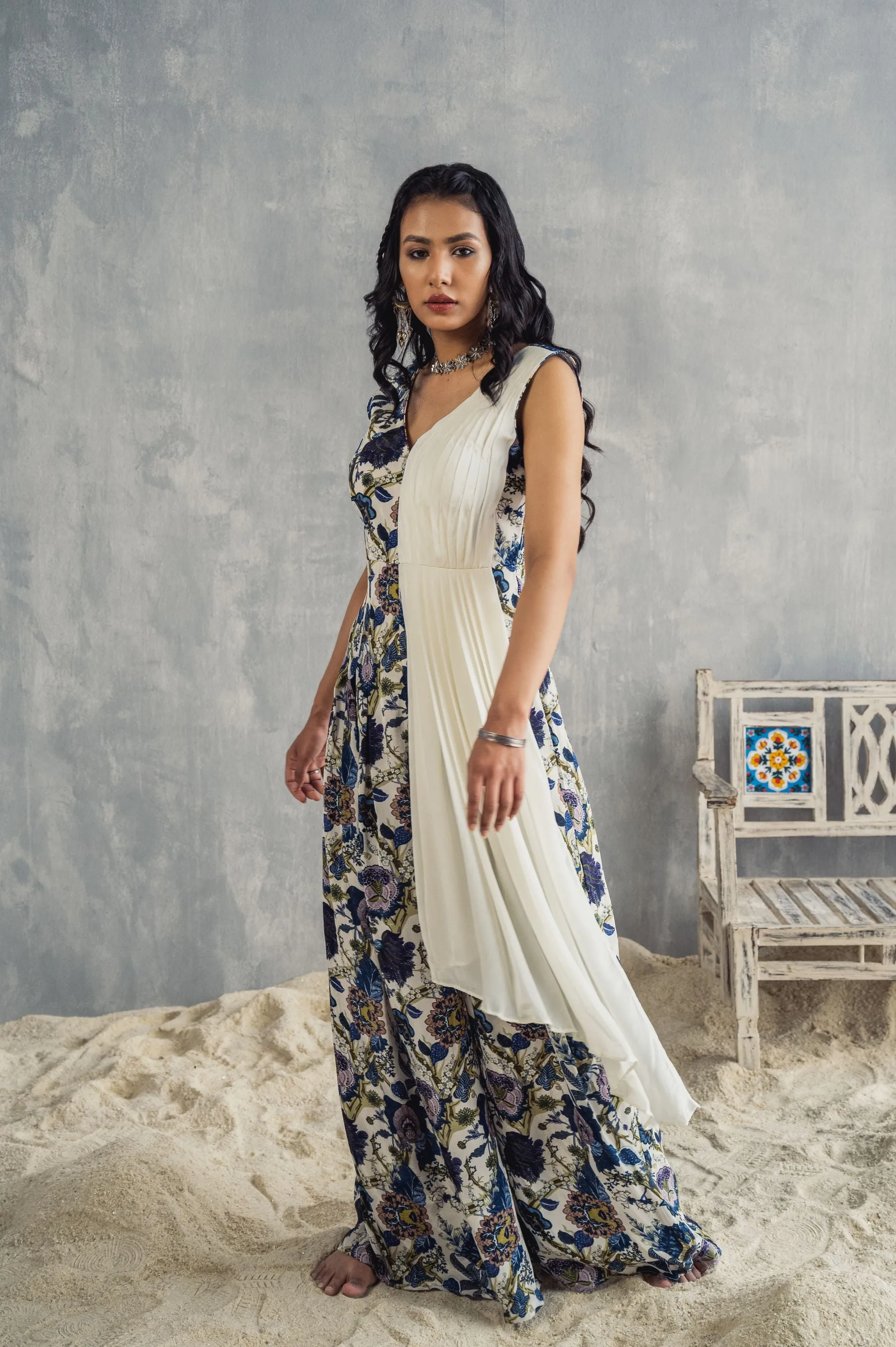 Abelia- Printed Jumpsuit with a Drape Attached