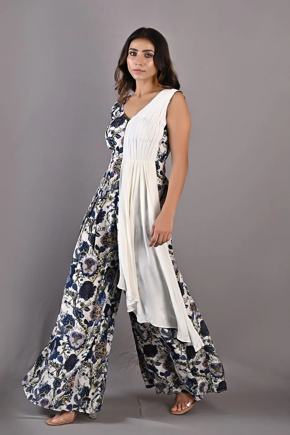 Abelia- Printed Jumpsuit with a Drape Attached