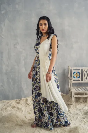 Abelia- Printed Jumpsuit with a Drape Attached