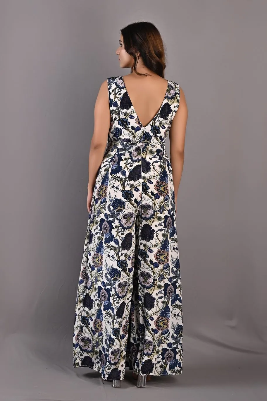 Abelia- Printed Jumpsuit with a Drape Attached