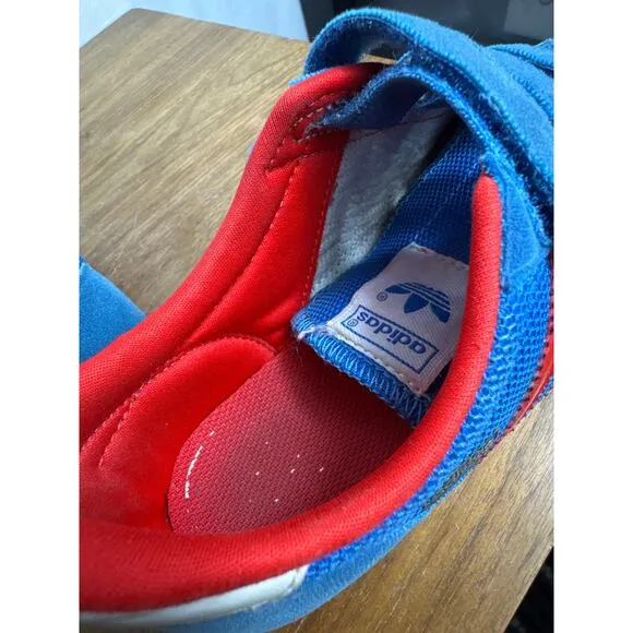 Adidas Dragon Sneakers Kids Size 2 Blue Red White Hook Loop Closure Shoes Retro