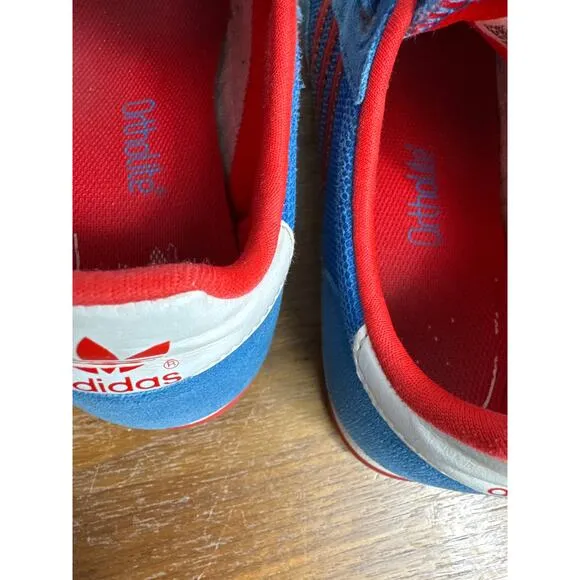 Adidas Dragon Sneakers Kids Size 2 Blue Red White Hook Loop Closure Shoes Retro