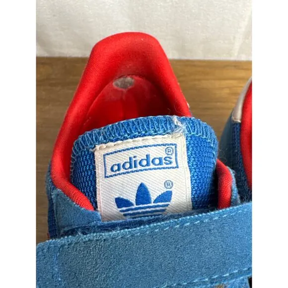Adidas Dragon Sneakers Kids Size 2 Blue Red White Hook Loop Closure Shoes Retro