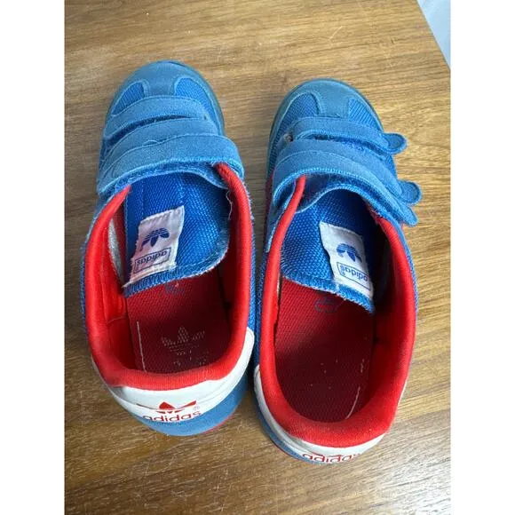 Adidas Dragon Sneakers Kids Size 2 Blue Red White Hook Loop Closure Shoes Retro