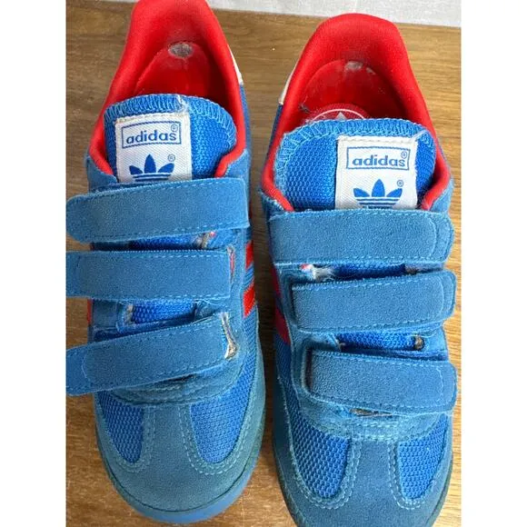 Adidas Dragon Sneakers Kids Size 2 Blue Red White Hook Loop Closure Shoes Retro