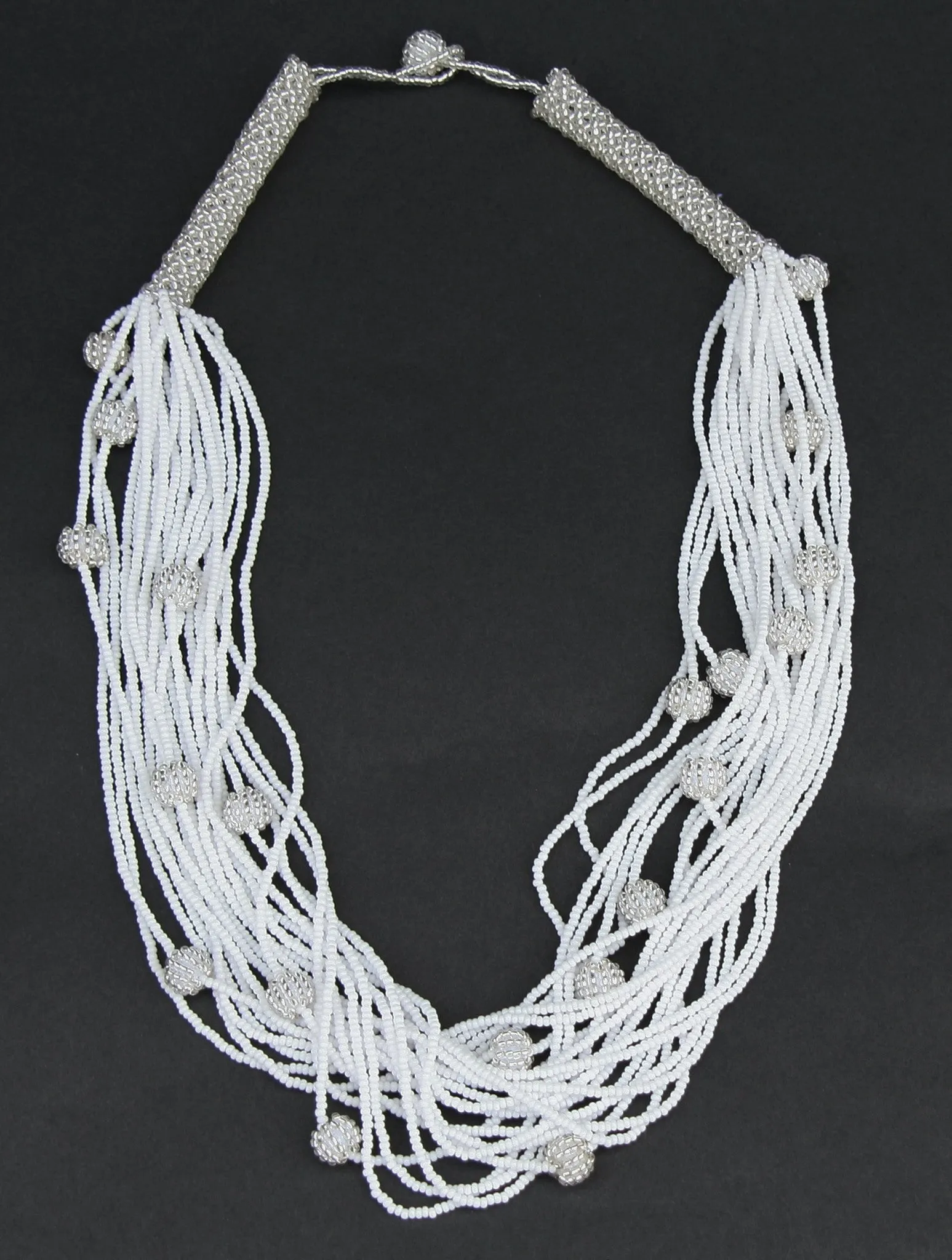 African White Seed Bead Necklace Woven Crystal White Beads