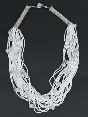 African White Seed Bead Necklace Woven Crystal White Beads