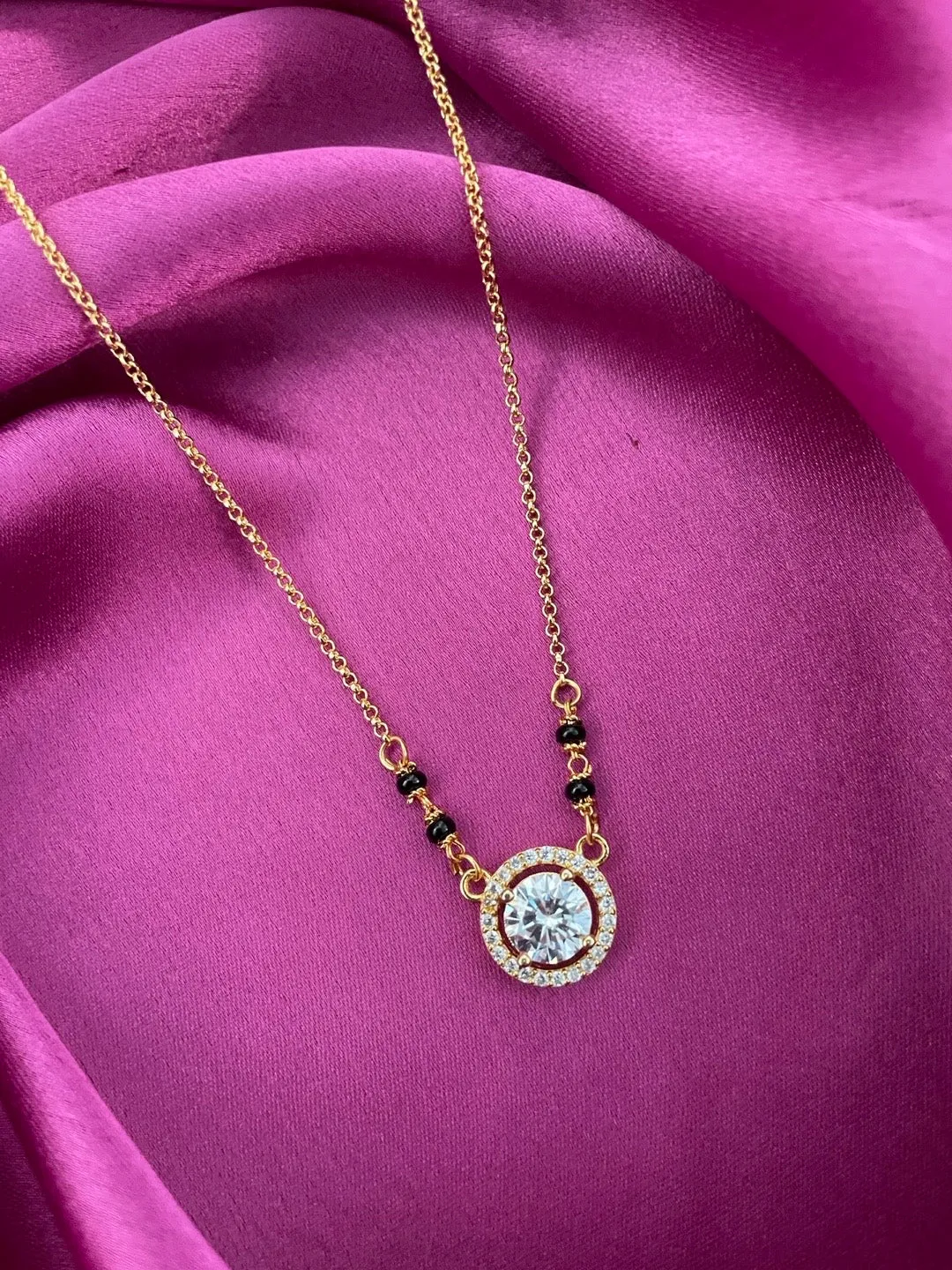 American Diamond Round Pendant Short Mangalsutra Design