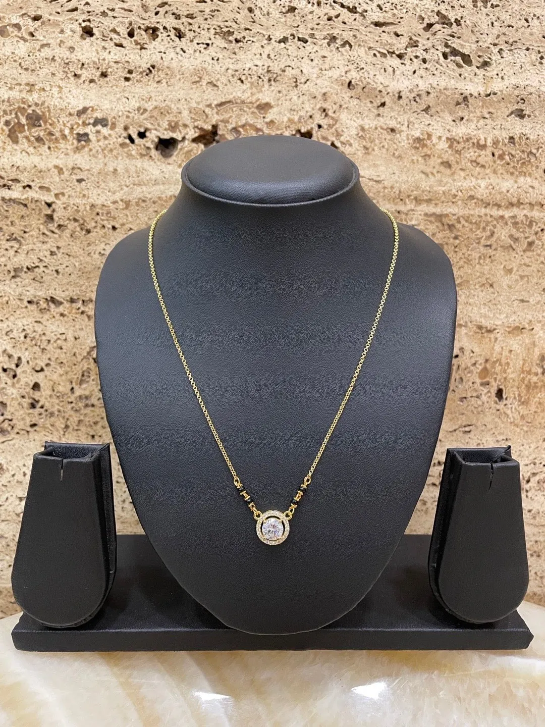 American Diamond Round Pendant Short Mangalsutra Design
