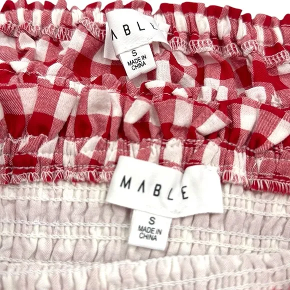 Anthropologie Mable Gingham Smocked Mini Skirt Set Size Small