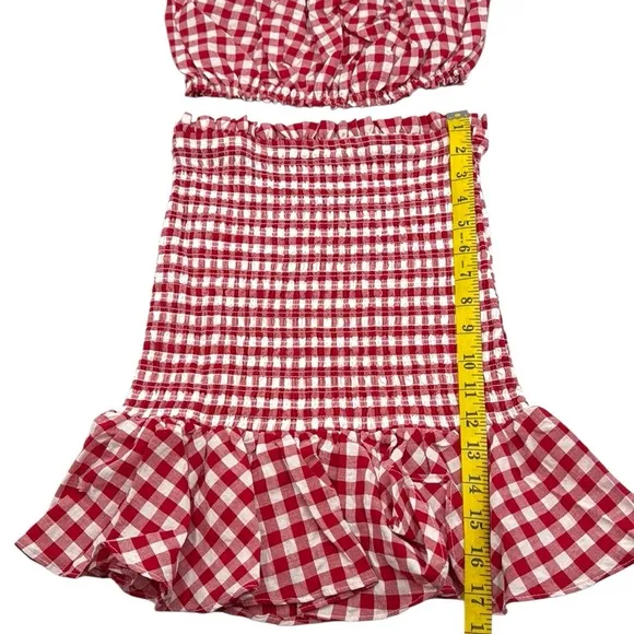 Anthropologie Mable Gingham Smocked Mini Skirt Set Size Small