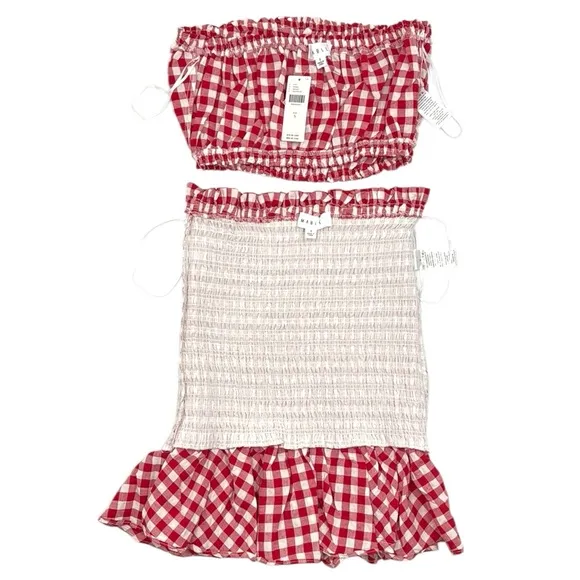 Anthropologie Mable Gingham Smocked Mini Skirt Set Size Small