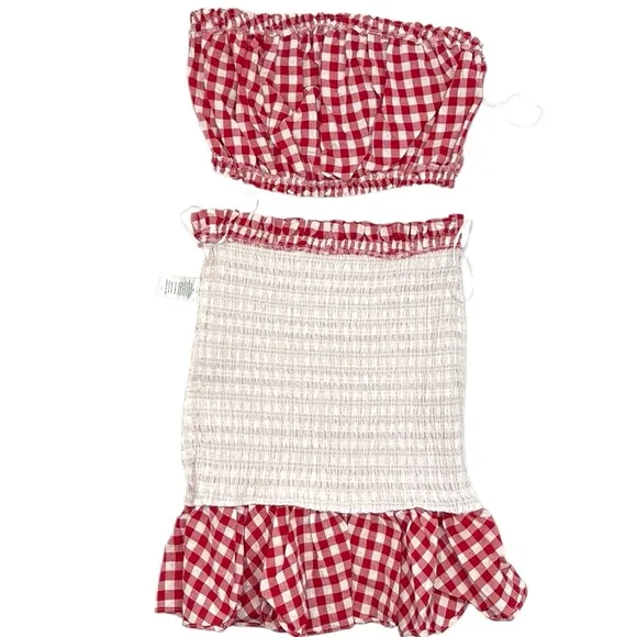 Anthropologie Mable Gingham Smocked Mini Skirt Set Size Small