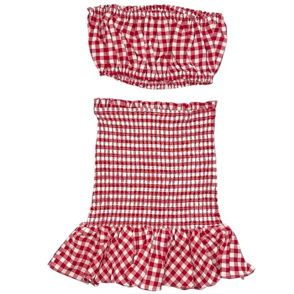 Anthropologie Mable Gingham Smocked Mini Skirt Set Size Small