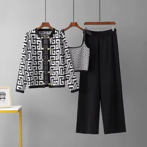 Avery™ - Chic Retro Maze Plaid O-Collar Suit Set