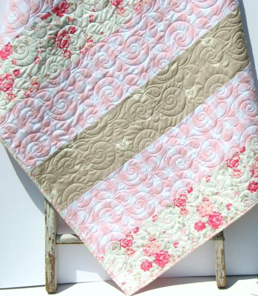 Baby Quilt, Floral Minky Blanket, Farmhouse Plaid, Flower Crib Bedding, Vintage Chic Roses, Handmade Modern Gift