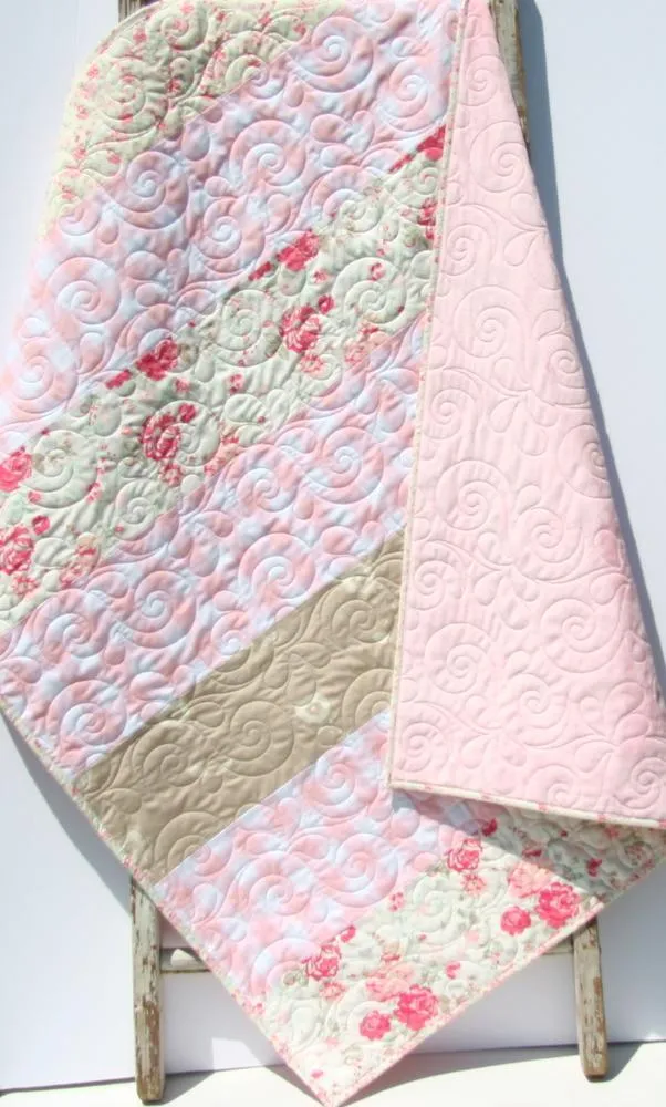 Baby Quilt, Floral Minky Blanket, Farmhouse Plaid, Flower Crib Bedding, Vintage Chic Roses, Handmade Modern Gift