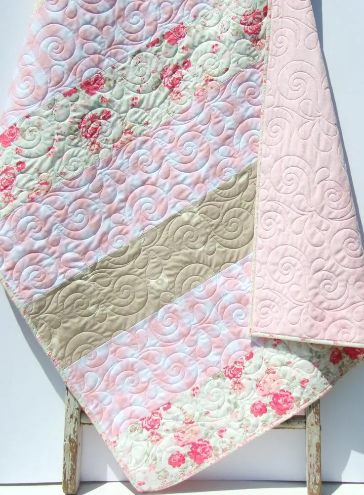 Baby Quilt, Floral Minky Blanket, Farmhouse Plaid, Flower Crib Bedding, Vintage Chic Roses, Handmade Modern Gift
