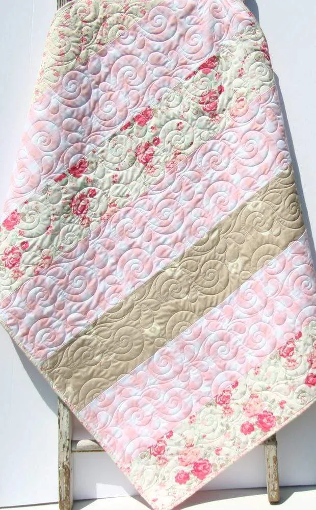 Baby Quilt, Floral Minky Blanket, Farmhouse Plaid, Flower Crib Bedding, Vintage Chic Roses, Handmade Modern Gift