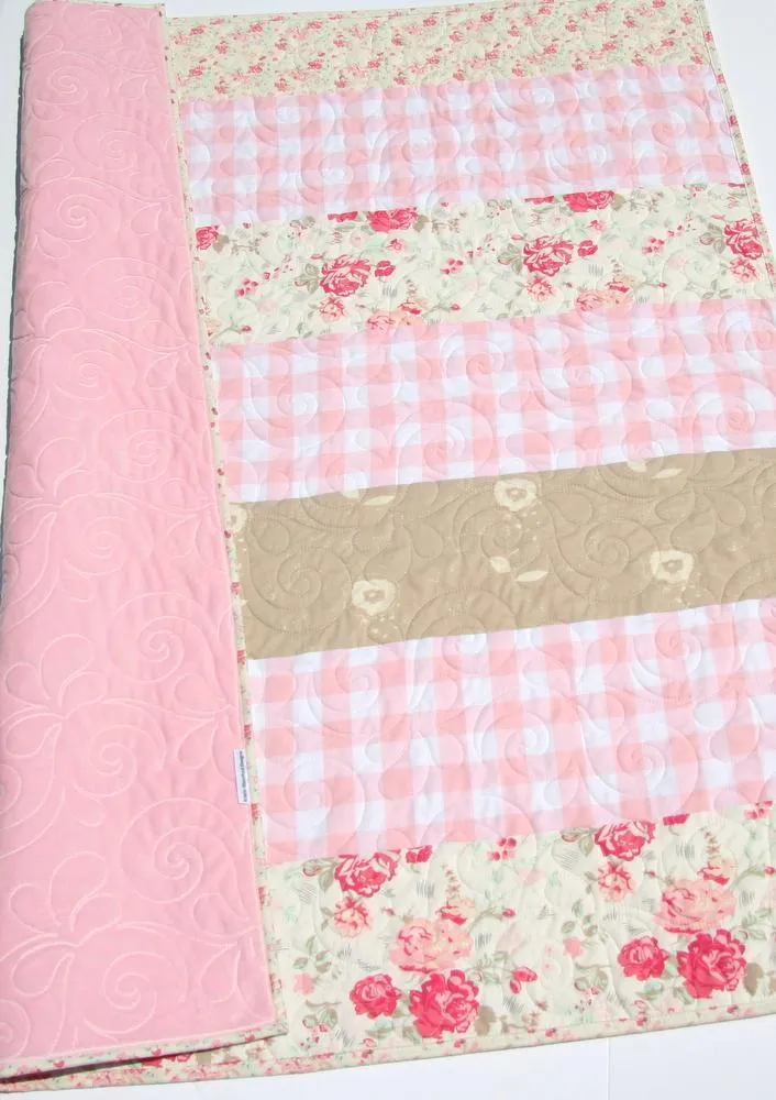 Baby Quilt, Floral Minky Blanket, Farmhouse Plaid, Flower Crib Bedding, Vintage Chic Roses, Handmade Modern Gift
