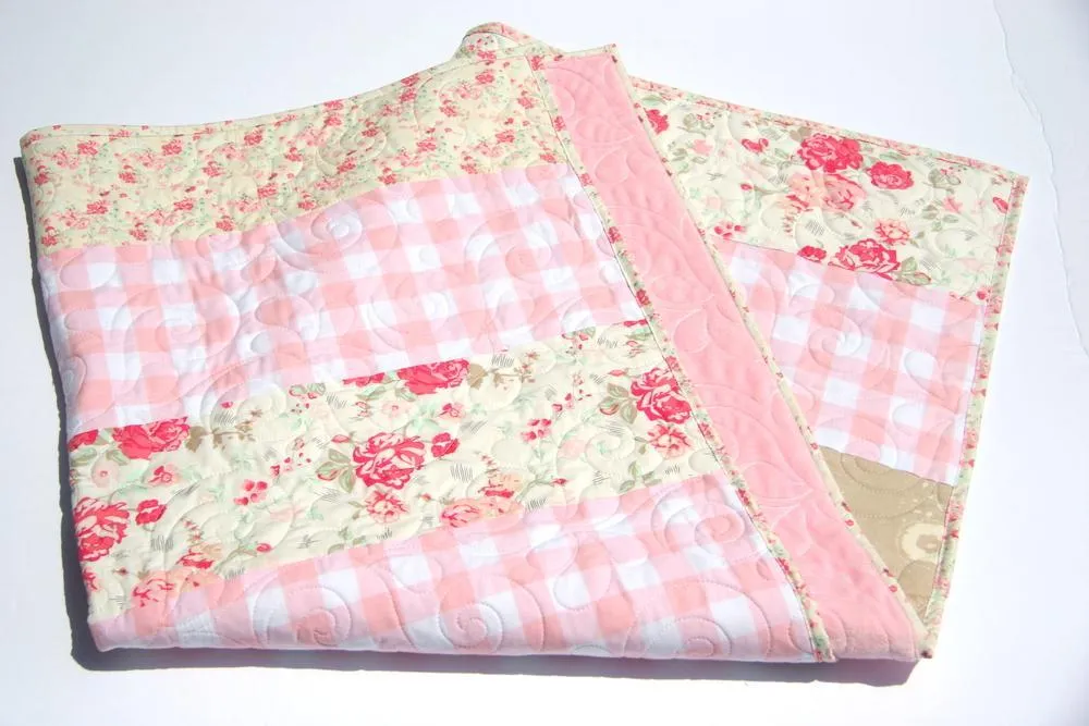 Baby Quilt, Floral Minky Blanket, Farmhouse Plaid, Flower Crib Bedding, Vintage Chic Roses, Handmade Modern Gift