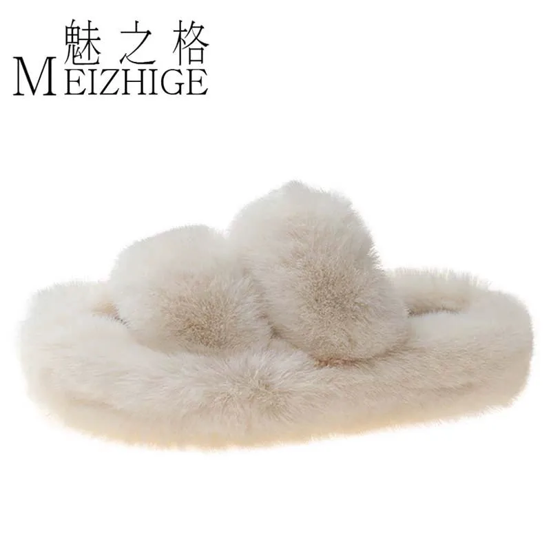Black Casual Flat Bottom Comfort Home Fluffy Slippers