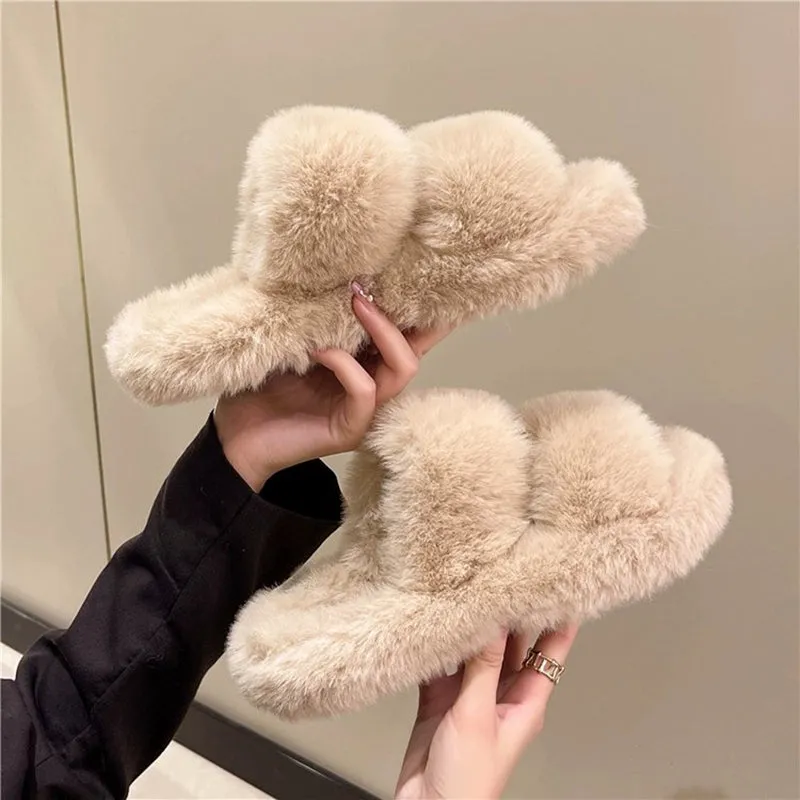 Black Casual Flat Bottom Comfort Home Fluffy Slippers