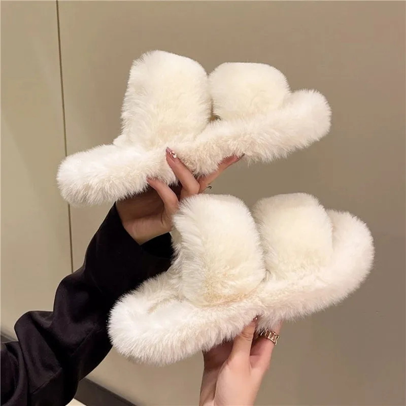 Black Casual Flat Bottom Comfort Home Fluffy Slippers