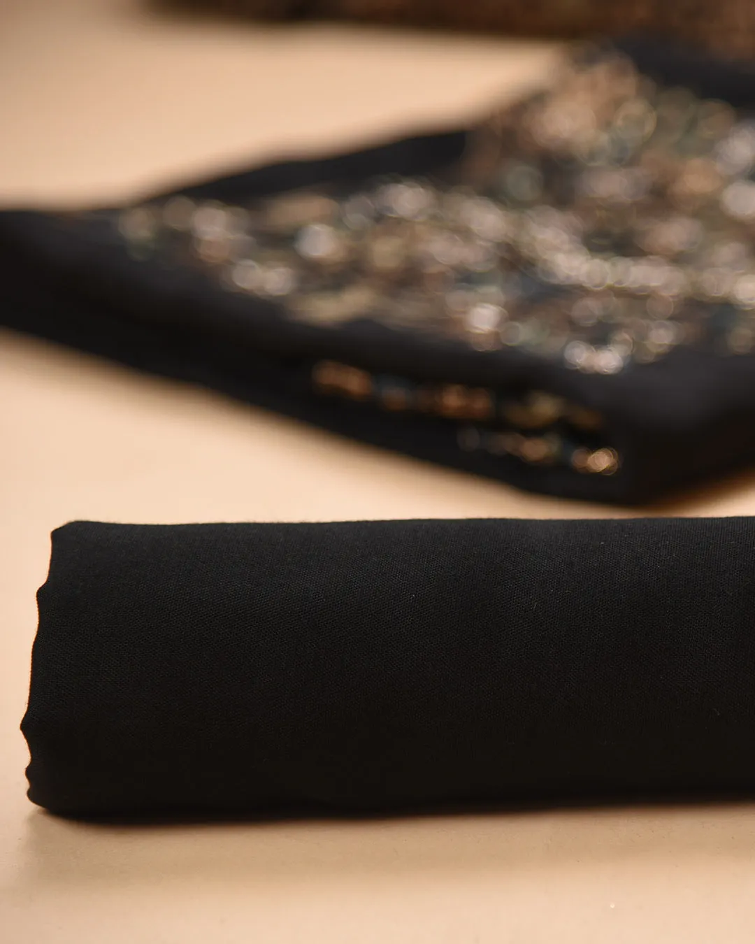 Black Silk Viscose Blend Woven With Embroidery Unstitched Suit Fabric Set With Silk Woven Dupatta