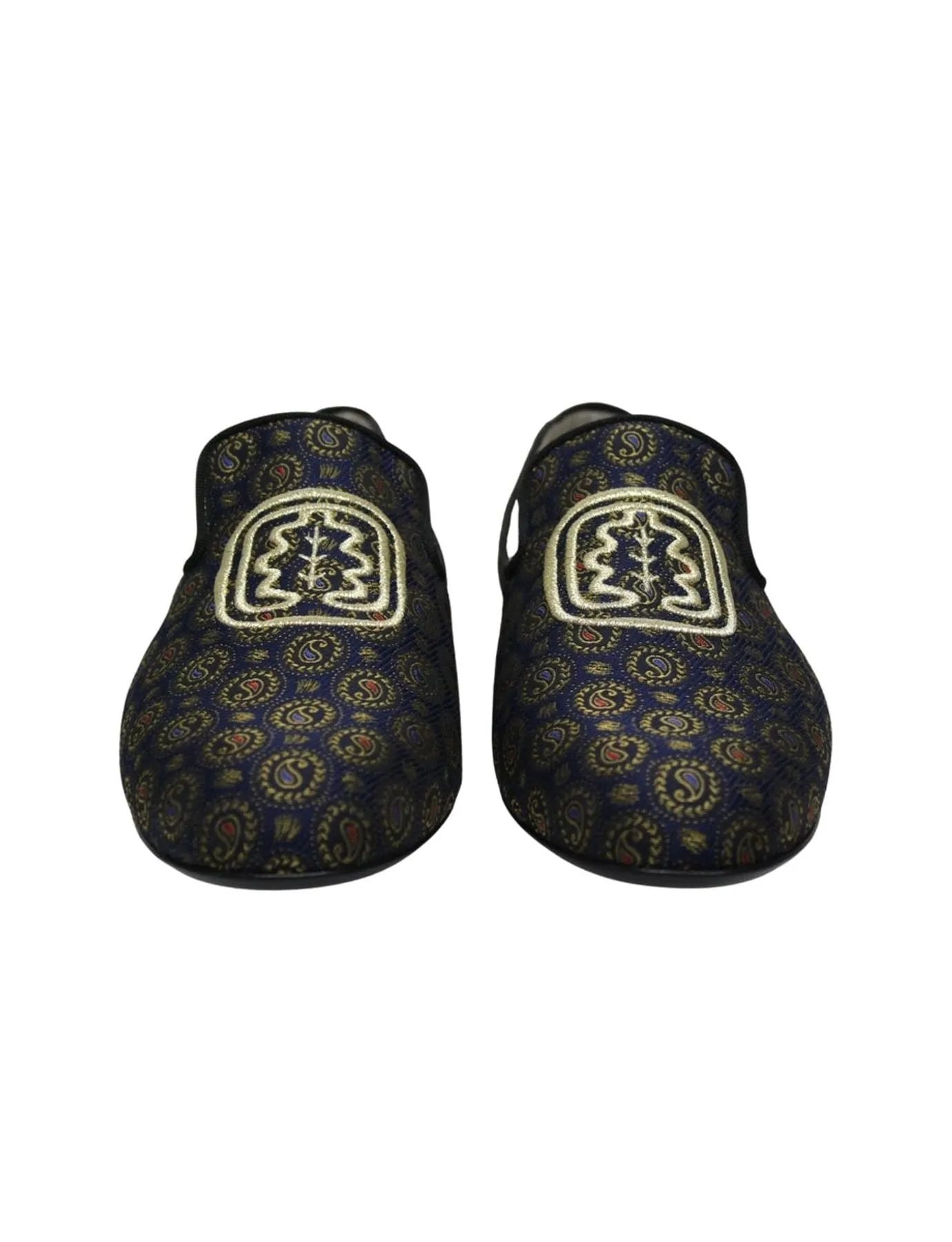 Blue and gold embroidered slippers
