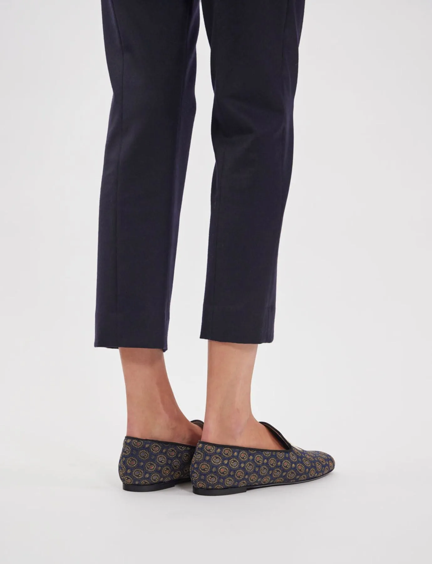 Blue and gold embroidered slippers