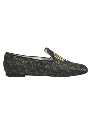 Blue and gold embroidered slippers