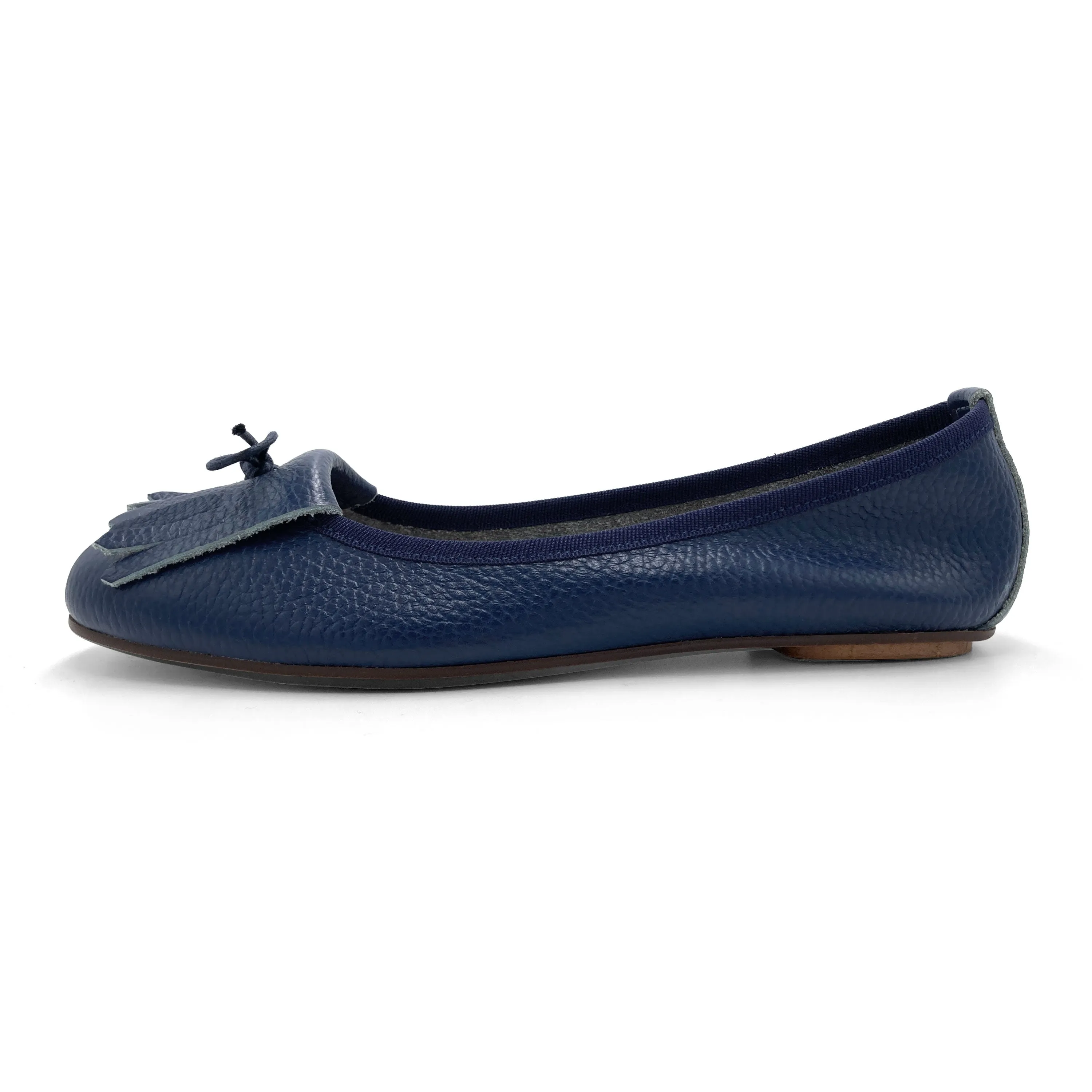 Blue leather moccasins with fringe