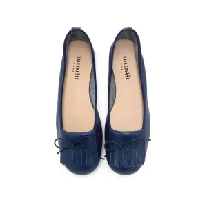 Blue leather moccasins with fringe