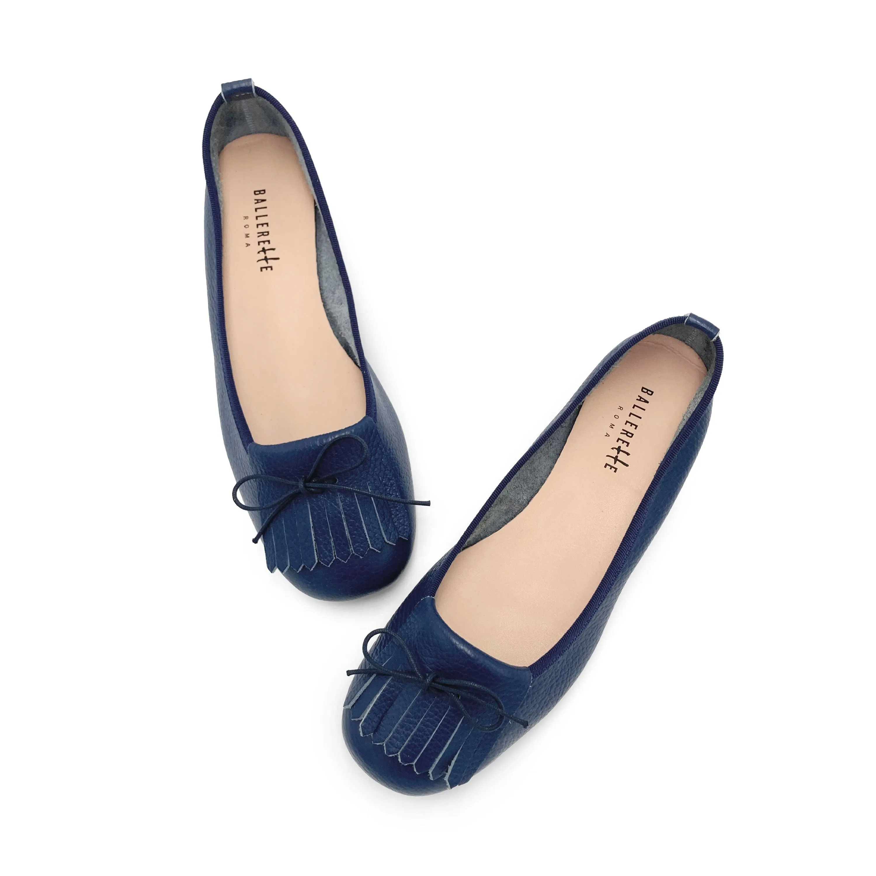 Blue leather moccasins with fringe