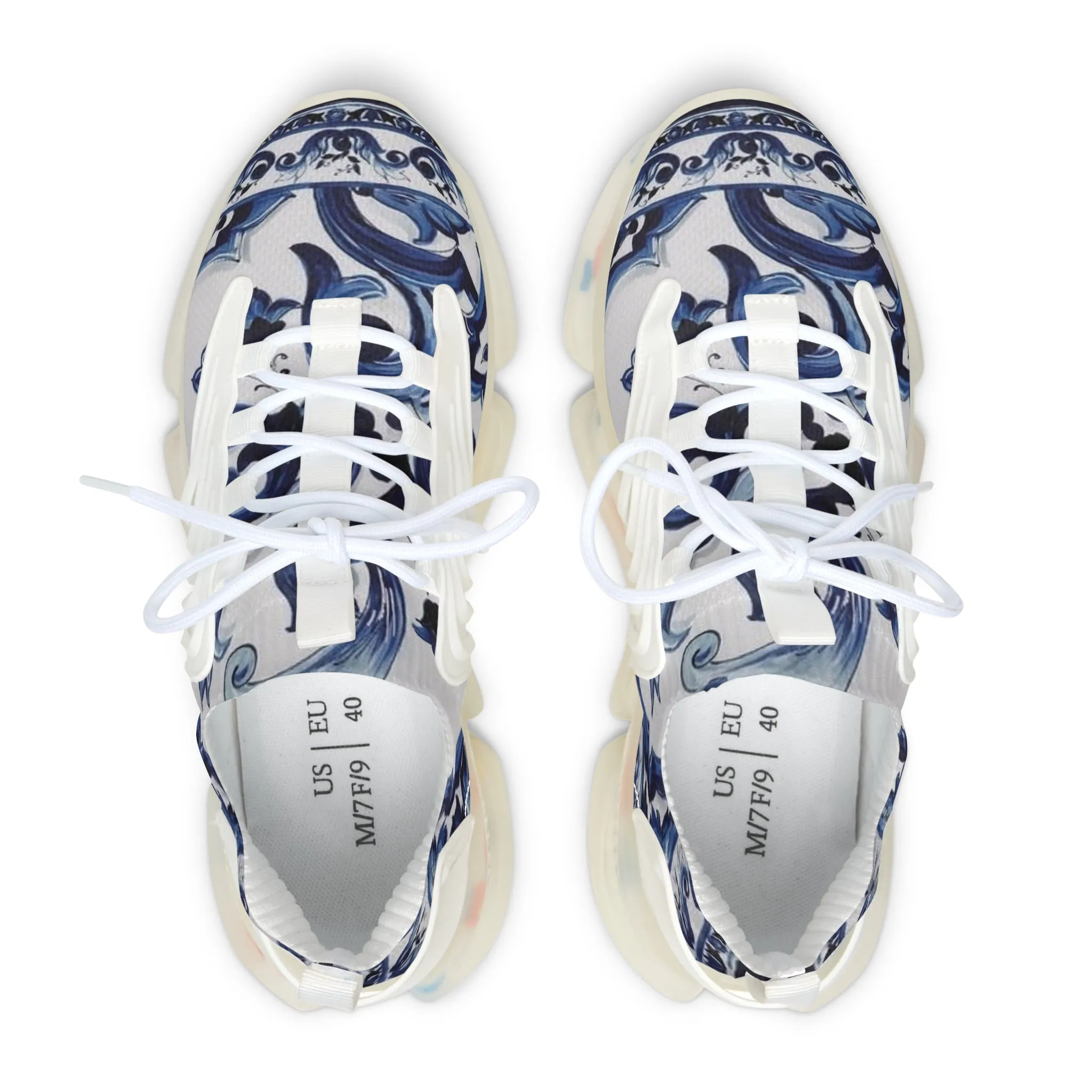 Blue Majolica Collection Women's Mesh Sneakers-Design Margo Makaroff- Personalization Available