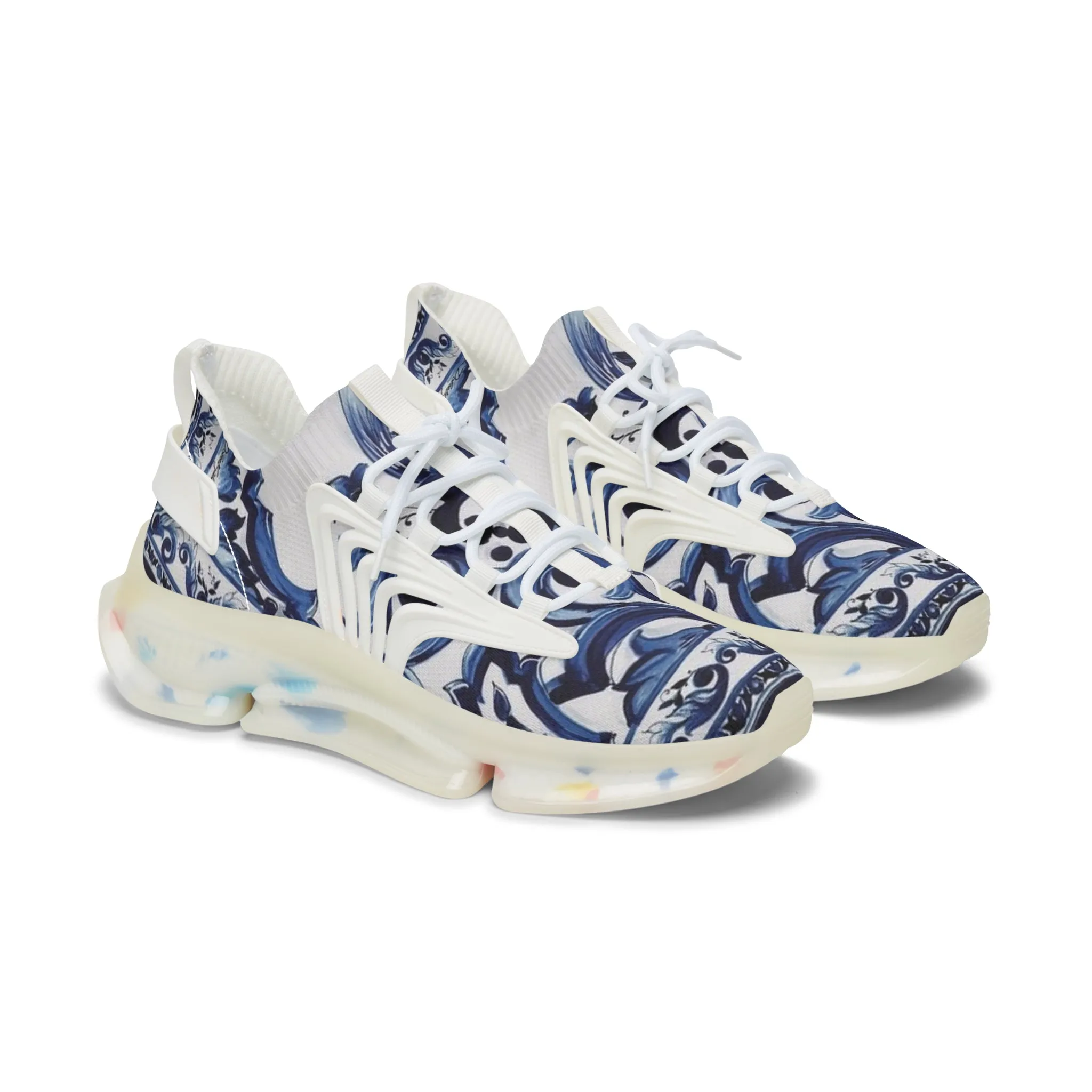 Blue Majolica Collection Women's Mesh Sneakers-Design Margo Makaroff- Personalization Available