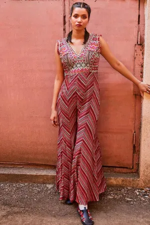 BOHEMAIN STRIPE PRINT BELL BOTTOM JUMPSUIT