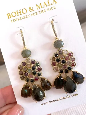 Boho & Mala Mix Green Tassel Stone Drop Earrings