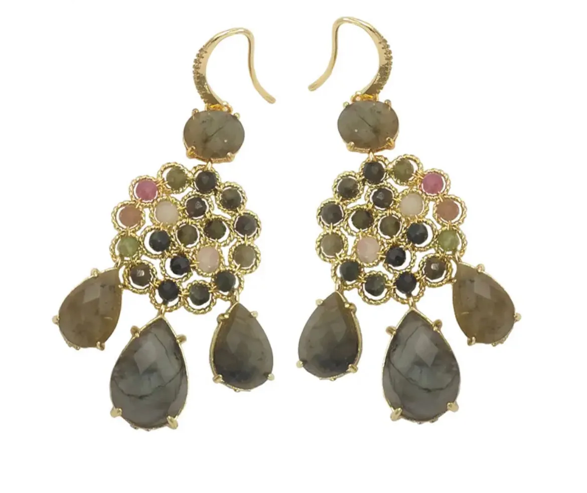 Boho & Mala Mix Green Tassel Stone Drop Earrings