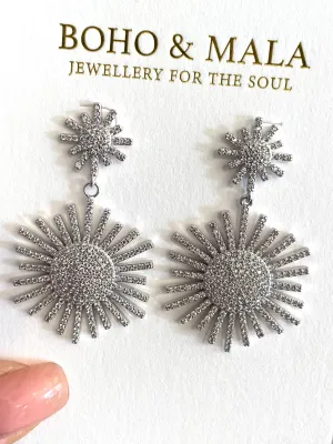 Boho & Mala Silver Cubic Zircon Drop Earrings
