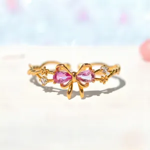 Chic Adjustable Crystal Floral Bowknot Ribbon Ring