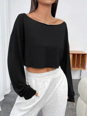 Chic Boat Neck Drop Shoulder Tee