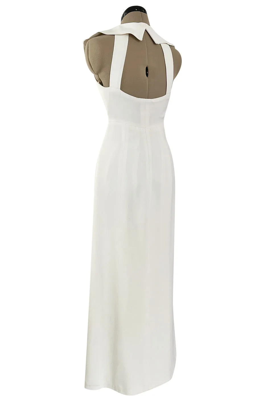 Chic Cruise 1997 Chanel by Karl Lagerfeld White Dress w Large Collar & Logo Buttons