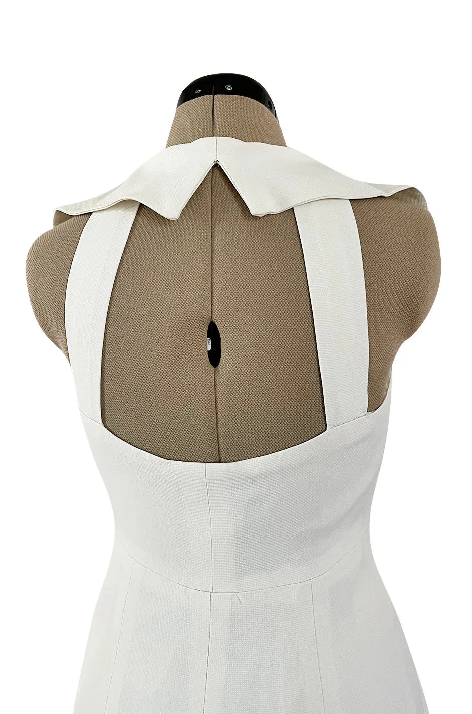 Chic Cruise 1997 Chanel by Karl Lagerfeld White Dress w Large Collar & Logo Buttons